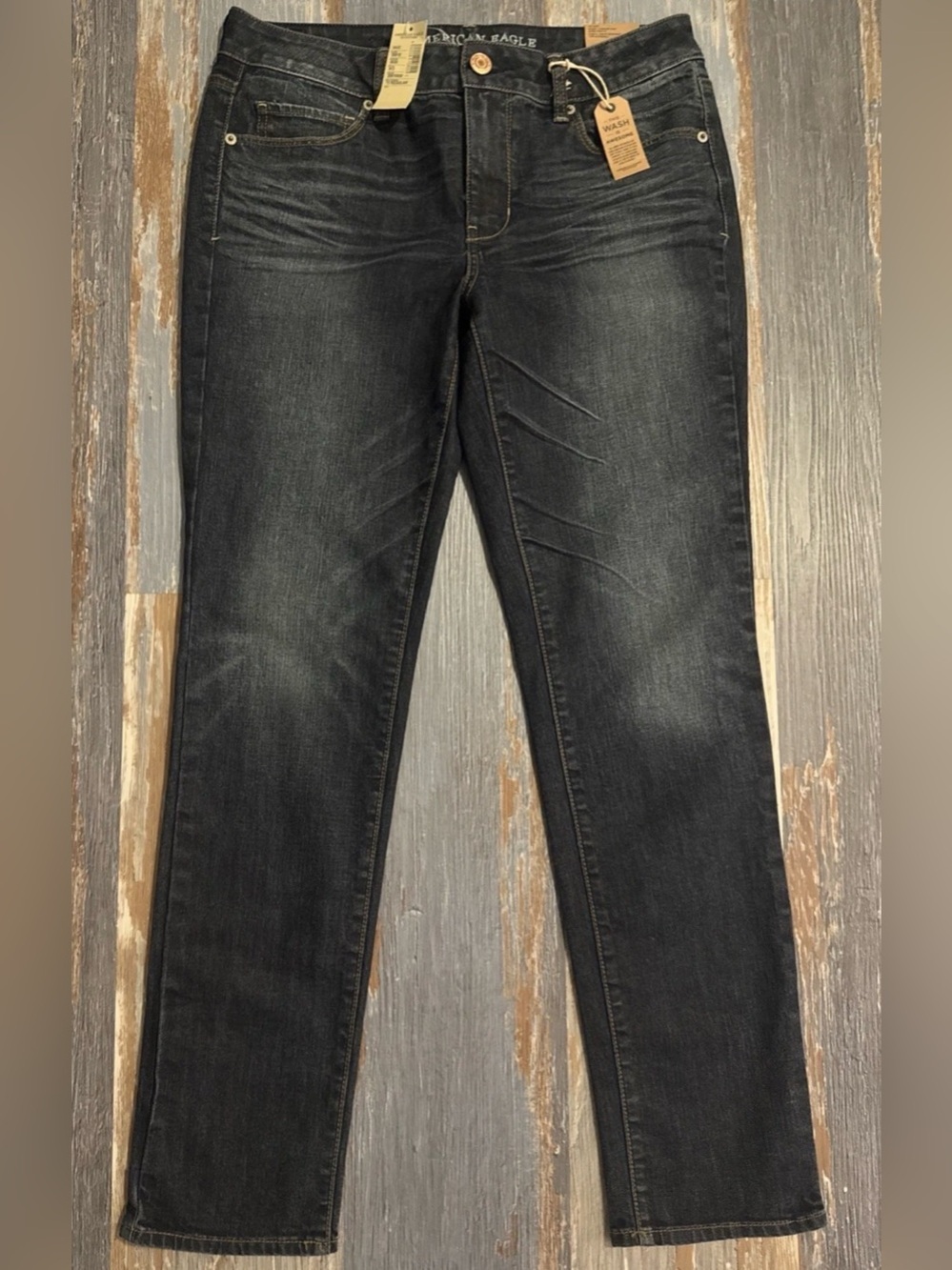 American Eagle Super Stretch Skinny Jeans Womens 12 Dark Denim Mid 32x30 NEW